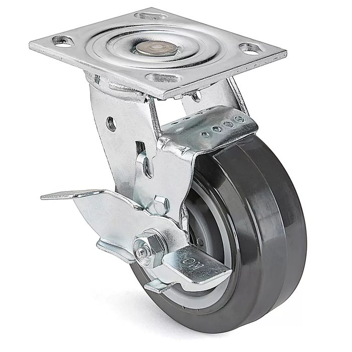 Heavy Duty Polyurethane Caster - Swivel with Brake, 5 x 2"
