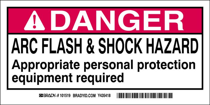 Danger Arc Flash and Shock Hazard Label, 2" x 4"