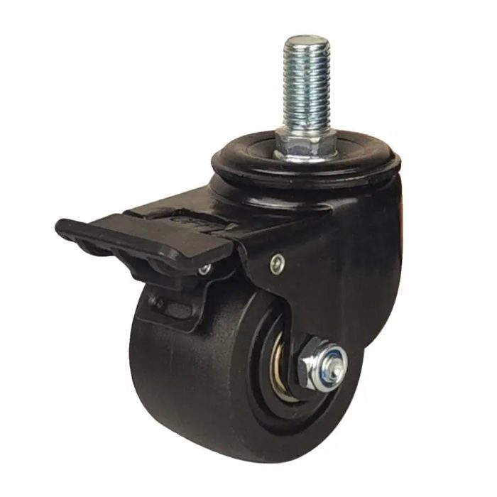 Heavy-Duty Nylon Casters with Brake, 3 Inch, M12/M16 threaded stem