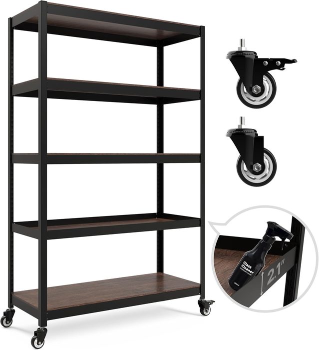 5 Tier Adjustable Storage Shelves with Wheels
