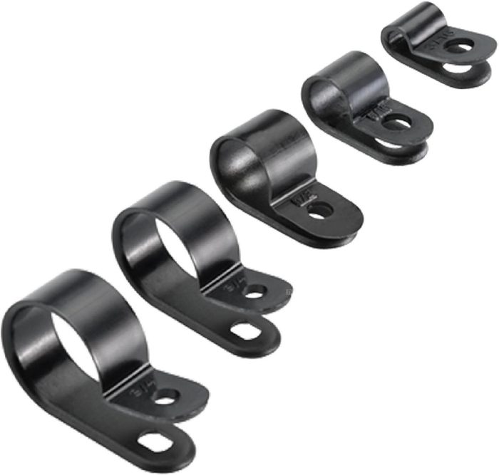 Black Nylon Plastic P Clips - Fasteners for Conduit, Cable, Tubing & Sleeving