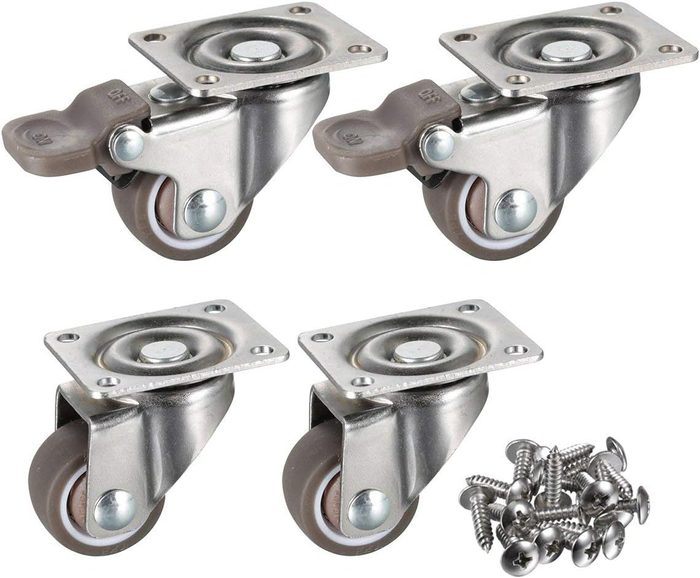 1" Low Profile Soft Rubber Swivel Caster with 360 Degree Top Plate