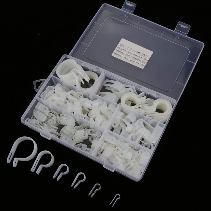 White Nylon P Clips - Cable Clamp Nylon Plastic P Fasteners Clips Clamps Assorted Box for Cable Conduit Kit