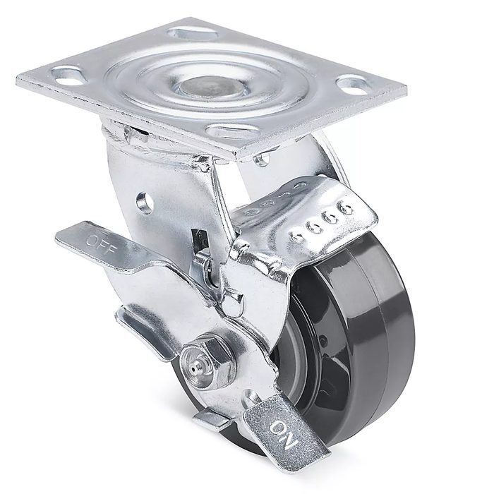 Heavy Duty Polyurethane Caster - Swivel with Brake, 4 x 2"