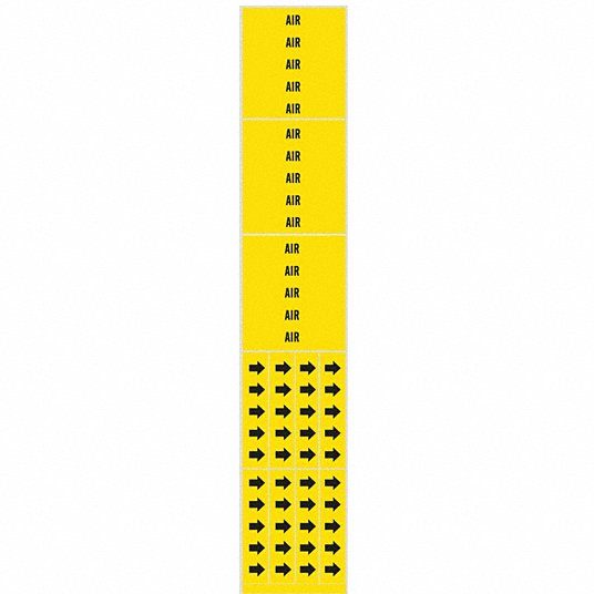 Pipe Marker: Air, Yellow, Black, Fits 3/4 in and Smaller Pipe O.D., Without Arrows