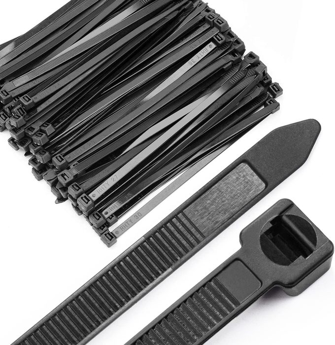 Locking Cable Tie, UV Resistant Black Nylon 6.6, 8", 50lb Tensile