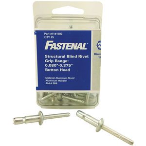 Structural Blind Rivet, Open End, Dia. 0.257" (1/4") - 0.350" - 0.625", Length 0.810", Head Height 0.117"