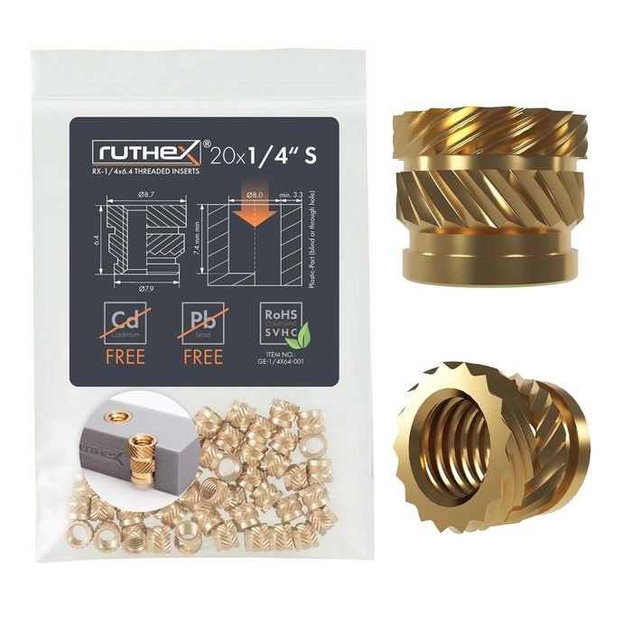 1/4-20x6.4 Short Heat Set Insert for Plastic Parts