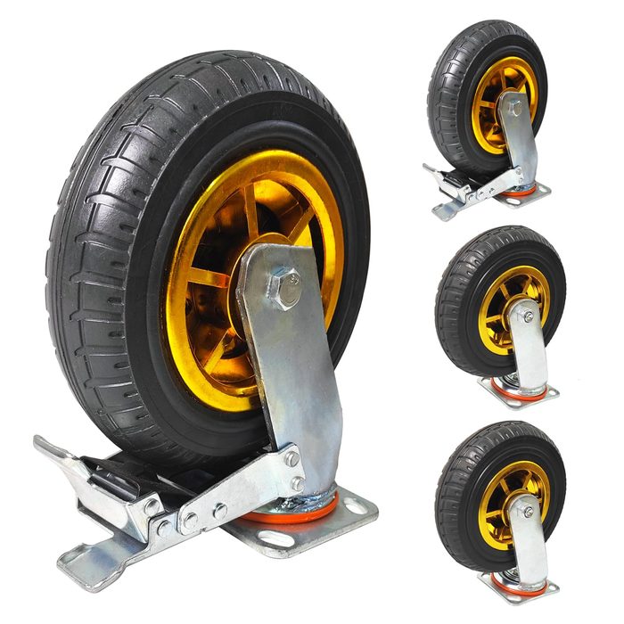 Heavy Duty Swivel Casters, 8 Inch, Solid Hard Rubber
