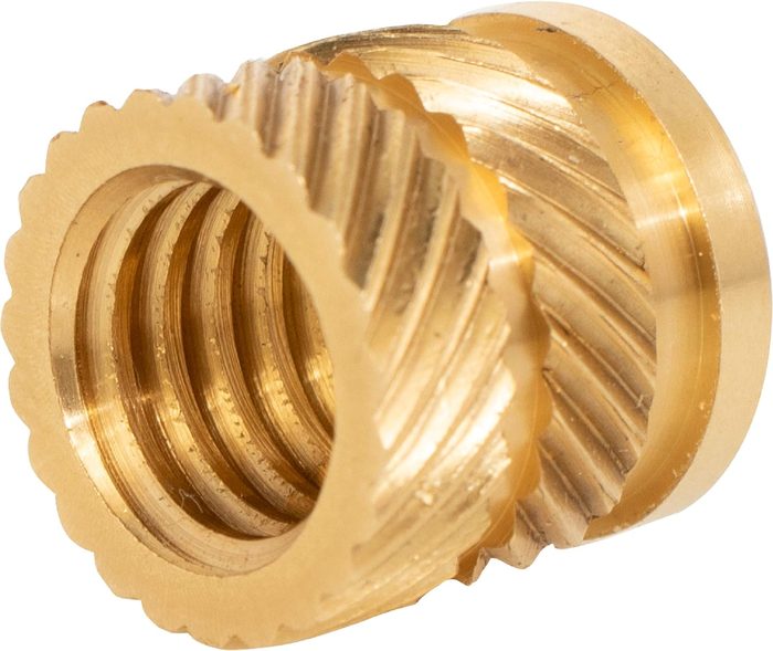 3/8 inch by 16 tpi Internal Pressure Fit Brass Threaded Inserts with Opposing Angle Outside Grooves