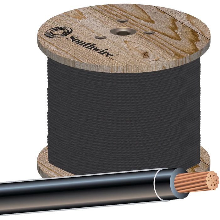 THHN Wire, 2 AWG, Stranded Core, 500' Long, Black, 19 Strand
