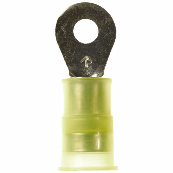 Ring Terminal, 3/8 in Stud Size, 10 AWG, 1,000 V, Nylon Insulated, Yellow, Crimp
