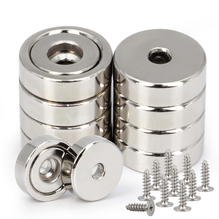 Round Base Neodymium Pot Magnet, 0.63" x 0.2" with Countersunk Hole