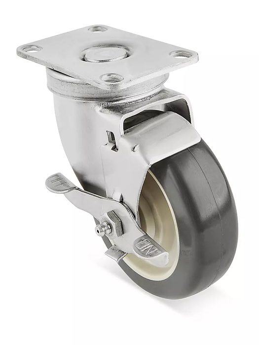 Stainless Steel Polyurethane Caster - Swivel with Brake, 4 x 1 1/4"