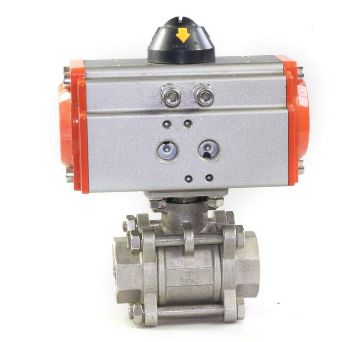 Pneumatic Actuator 1/2" Stainless Steel Three-Piece Ball Valve, Single Acting Air Return