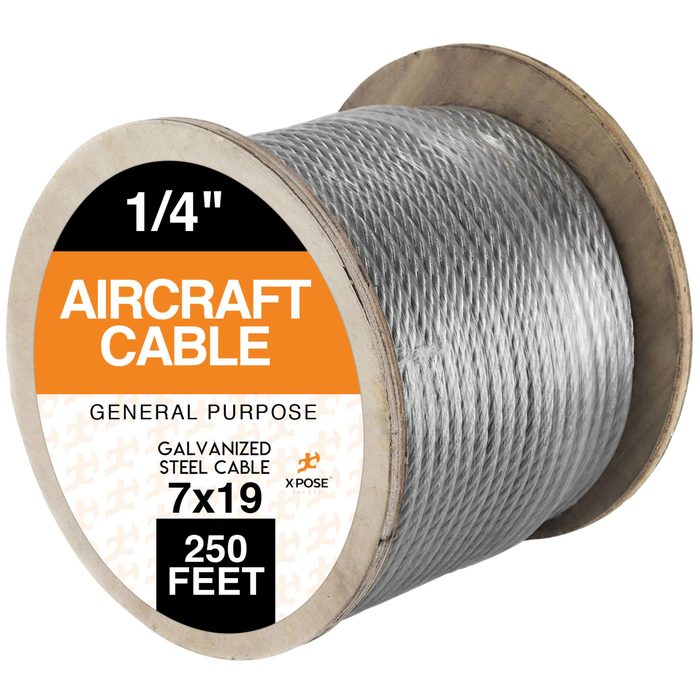 Wire Rope, Galvanized Steel Aircraft Cable, 1/4", 7x19