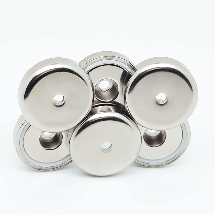 Round Base Cup Neodymium Magnet with Holes, 0.63" (16mm) Ring, Countersunk Holes Pot Magnet