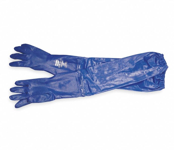 Nitri-Knit Chemical Resistant Gloves, Size 9, Nitrile, Elastic Cuff, 26 in Length, Blue