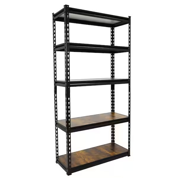Black 5-Tier Boltless Tier Height Adjustable Storage Rack, 30 in W x 60 in H x 12 in D