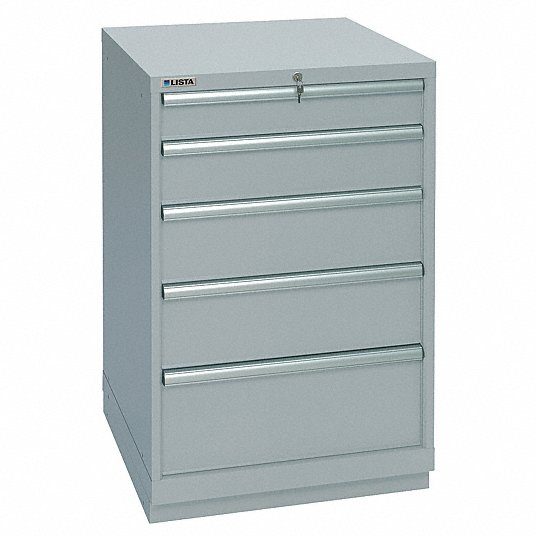 Modular Drawer Cabinet, 5 Drawer, Light Gray, Steel, 22 in W