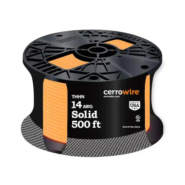 14 Gauge Orange Solid Copper Wire, 500 ft. Roll THHN/THWN-2