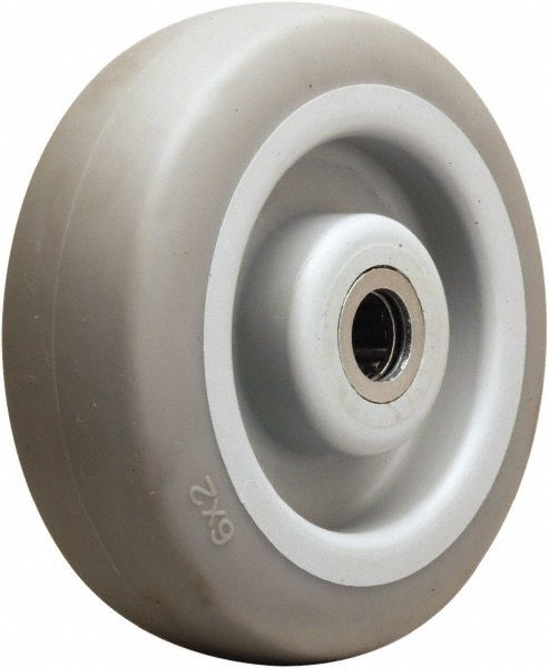 Caster Wheel: Rubber on Thermoplastic, 6" Dia, 2" Wide, 5/8" Axle