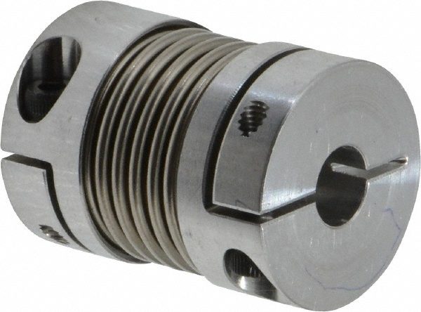 Flexible Coupling: Bellows Clamp, Aluminum Hub with Stainless Steel Bellows, Minimum Bore Diameter 1/4"