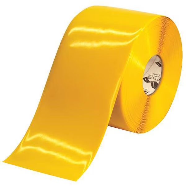 Floor Marking Tape, vinyl, No Legend, Yellow, 6 in W, 180 ft, 5 mil