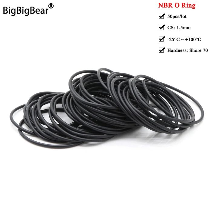 Nitrile Rubber O-Ring Black NBR 1.5mm thickness, 5mm-80mm OD