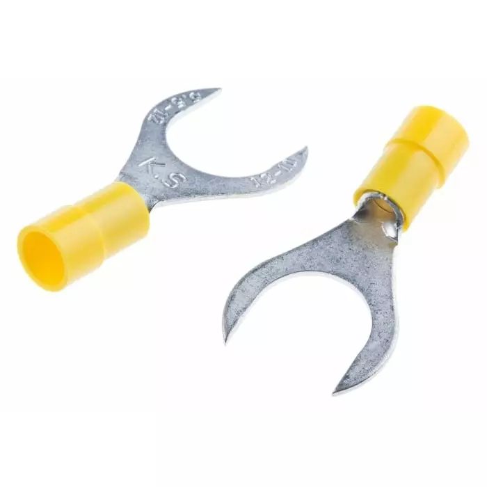 Crimp Spade Connector 12-10 AWG M12 Stud Insulated Vinyl Yellow