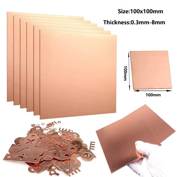 Copper Sheet, 100x100mm, Thickness 0.3-8mm