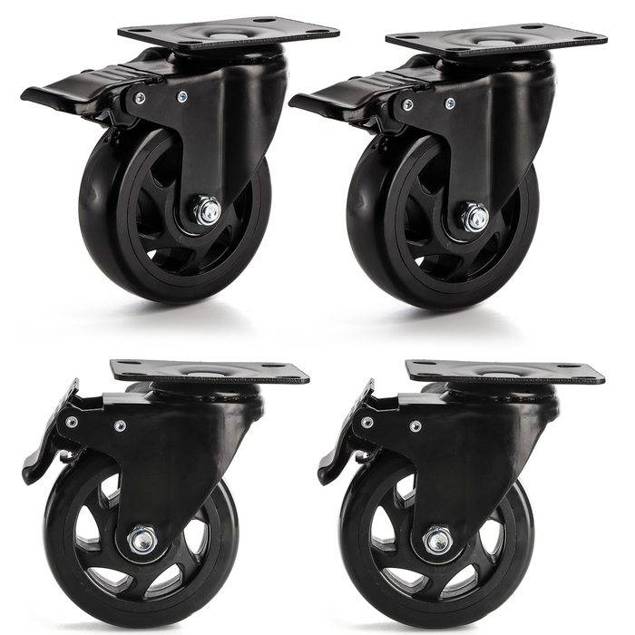 Heavy Duty Casters with Brake, Locking Casters with 360 Degree No Noise PVC Wheels, Swivel Plate