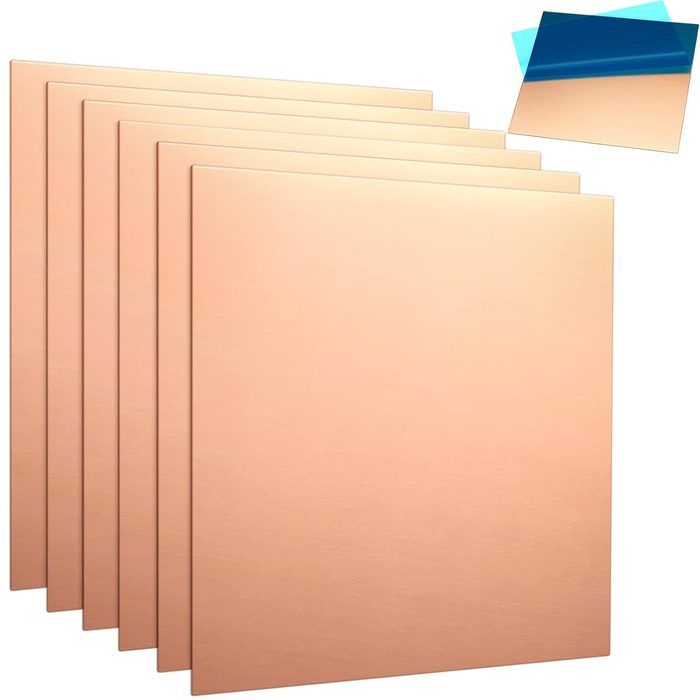 Pure Copper Sheet, 6 x 6 Inch, 24 Gauge (0.51mm) Thickness, Double Sided Film Attached