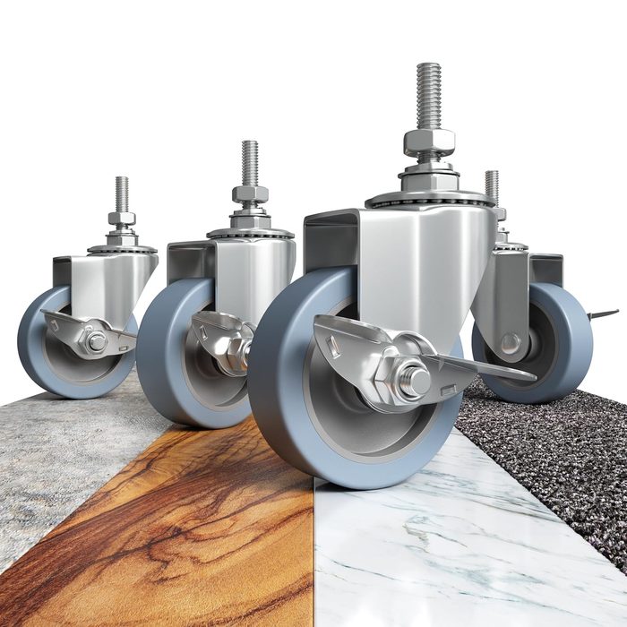 3 Inch Caster Wheels, Heavy Duty - Rubber, 1/2”-13x1.5” Threaded Stem, Swivel with Brakes