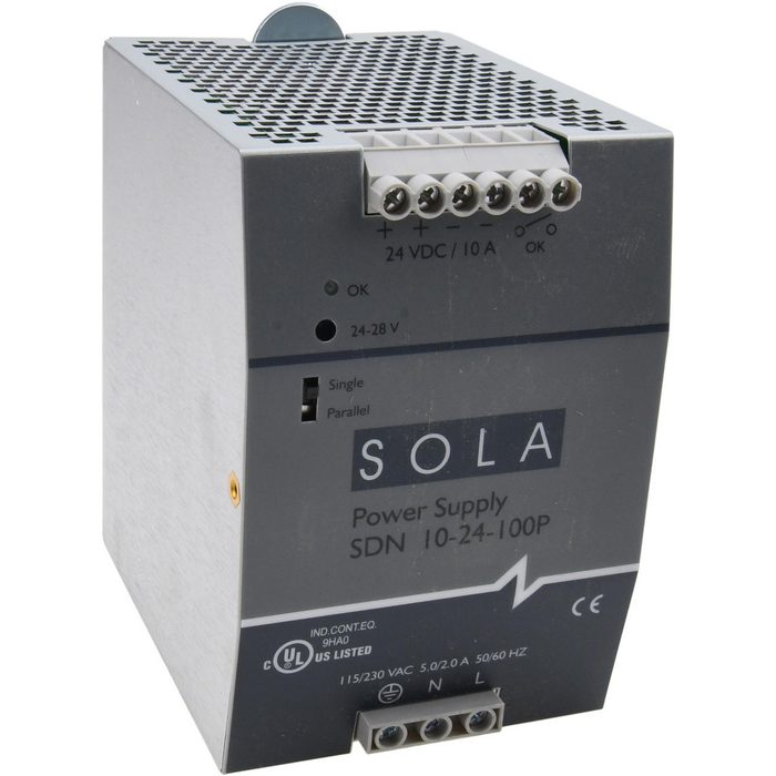 240 Watt, 10 Amp, 230 VAC Input, 24 VDC Output, DIN Rail Power Supply