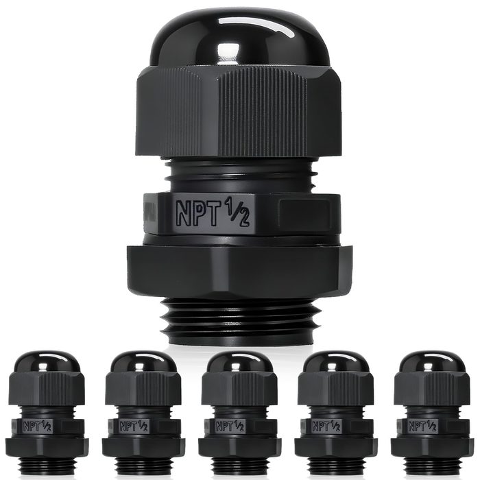 1/2" NPT Black Nylon Cable Gland
