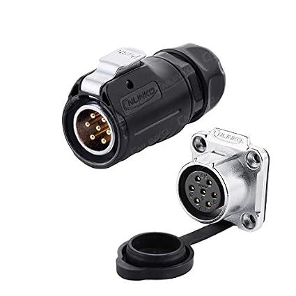 7 Pin Power Industrial Circular Connector, Male Plug & Female Panel Mount Receptacles Socket Jack, Outdoor Waterproof IP67, AC DC, 12A, 500V