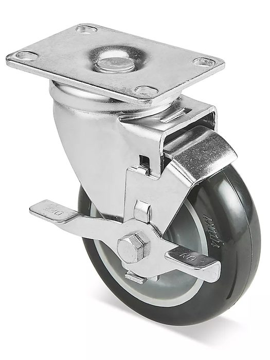 Standard Polyurethane Caster - Swivel with Brake, 4 x 1 1/4"