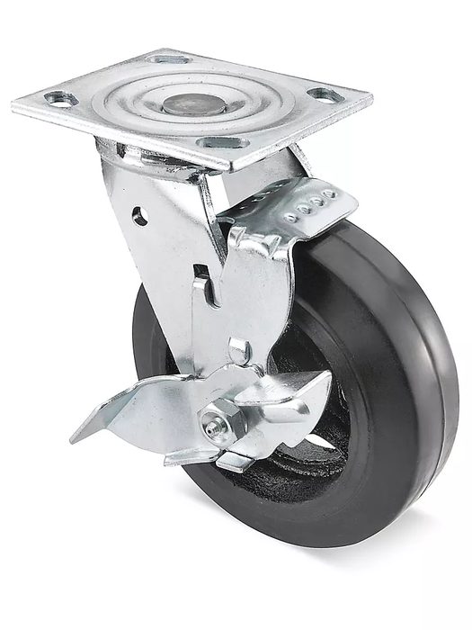 Heavy Duty Rubber Caster - Swivel with Brake, 6 x 2"