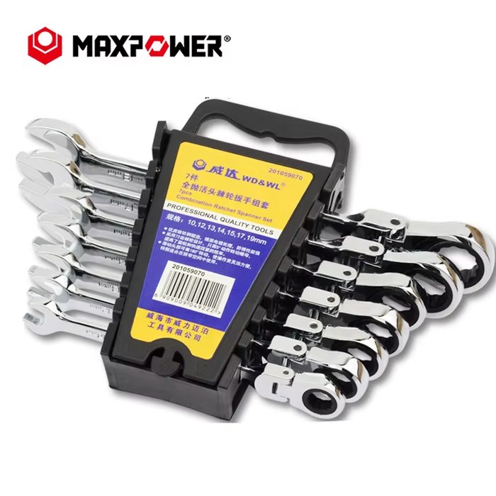 7-piece 10-19mm Flexible Ratchet Speed Wrenches Set