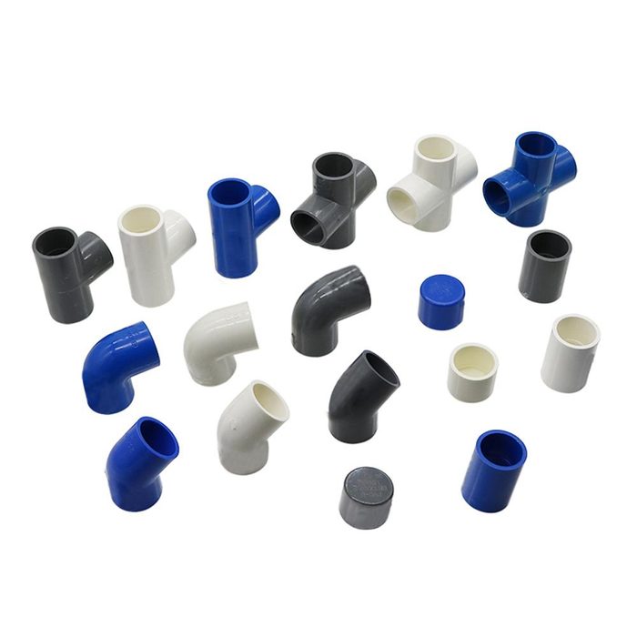 PVC Water Supply Pipe Fittings Blue Straight Elbow Solid Equal Tee Four-way Connectors Plastic Joint Irrigation Water Parts