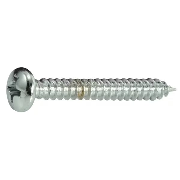 Sheet Metal Screw, #8 x 1-1/4 in, Chrome Plated Steel Pan Head Phillips Drive