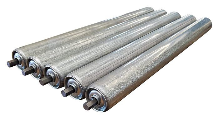 Steel Conveyor Rollers, 1.9" Dia, 1/4" Axle, 10" Length, 130lb Capacity
