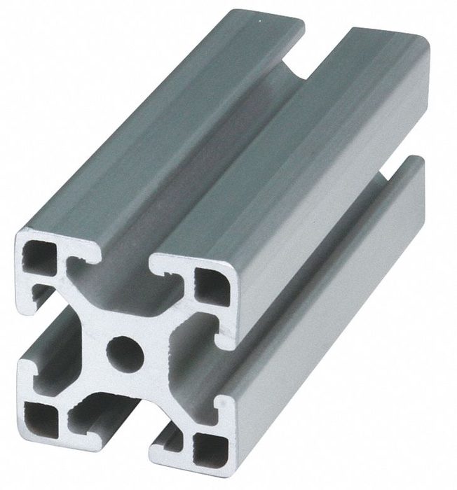 T-Slot Framing System, Square, 40 Series, Smooth, Single, 6 m Nom Lg, 40 mm x 40 mm, 4 Slots, Silver