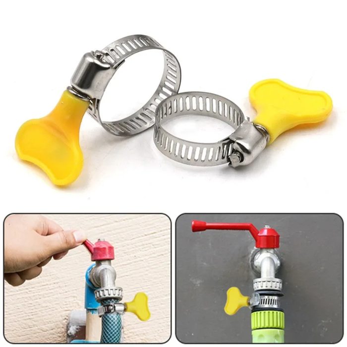 Adjustable Plastic Handle Hand Twist Hose Clamps Worm Driving Stainless steel Pipe Clips