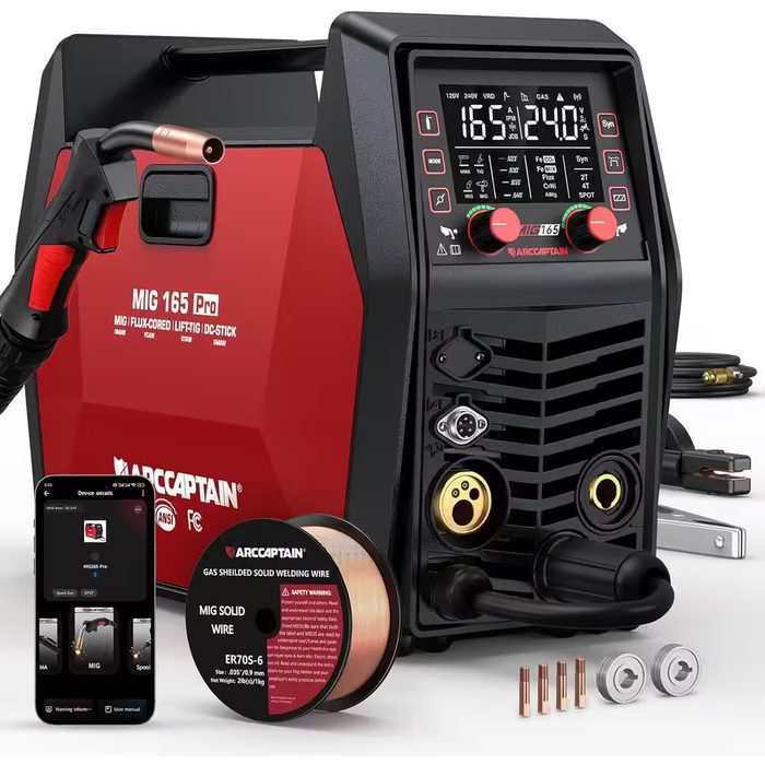 MIG165 Pro MIG Welder 165A 120V 240V 6-in-1 Gas/Gasless MIG/MMA/TIG