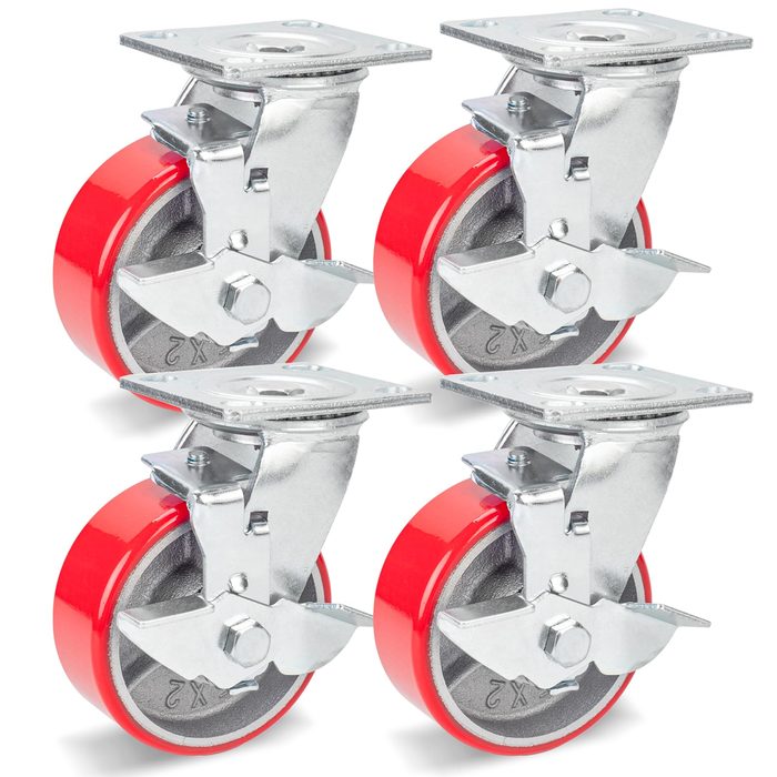 Polyurethane Swivel Plate Locking Casters Wheels 5 Inch Heavy Duty