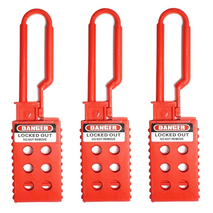 Red Nylon Lockout Hasp, 6 Max. No. of Padlocks, 5/16 in Shackle Diameter