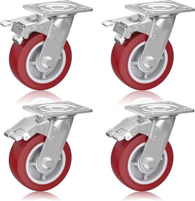 6 Inch Caster Wheels, Heavy Duty - Polyurethane, Swivel with Brake
