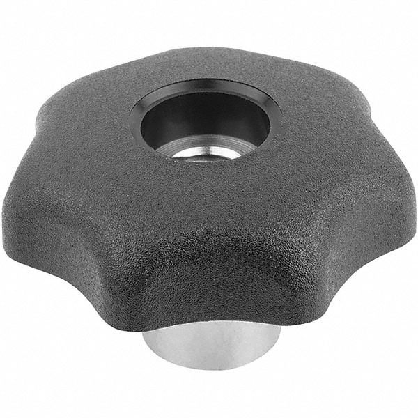 Star Knob, 32.00 mm Head Dia, 7-Point, Thermoplastic Elastomer, Black, 1/4-20 Hole